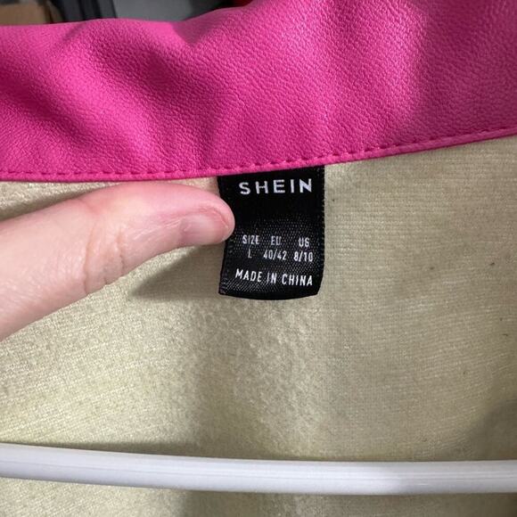 5 for $25 CLEAROUT! Bright Pink Barbiecore Faux Leather Button Up Jacket Size L - Picture 9 of 14